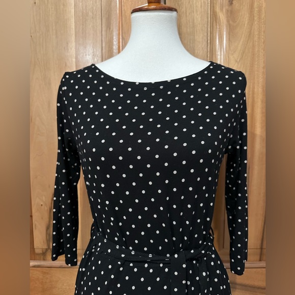 Ines de la Fressange, Paris Gorgeous Black w/ Cream Polka Dot Belted Dress EUC S - Picture 3 of 16